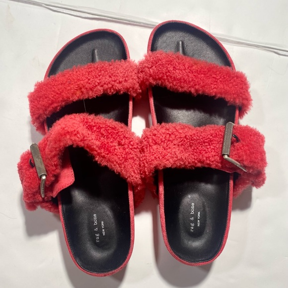 Rag & Bone Coral Shearing Chunky Platform Evin Slip On Woman’s Buckle Sandals 11 - Picture 4 of 16